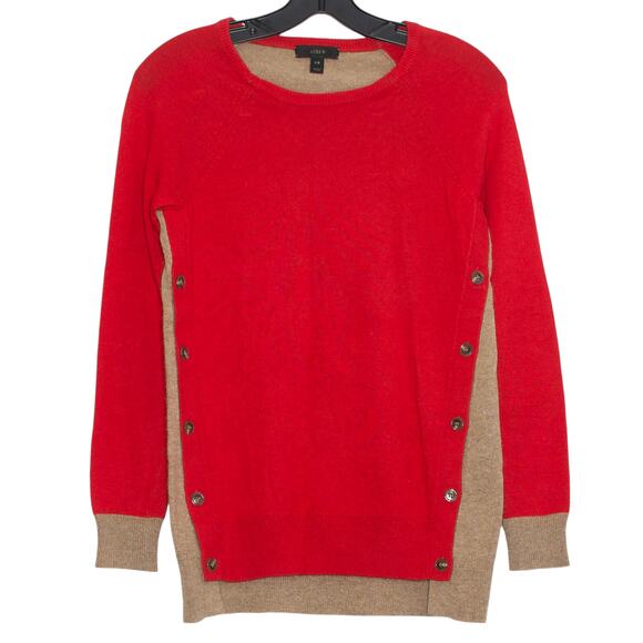 J Crew Sweater Wool Rabbit Elbow Patch Preppy Academia Buttons Red Brown XXS - Picture 1 of 10